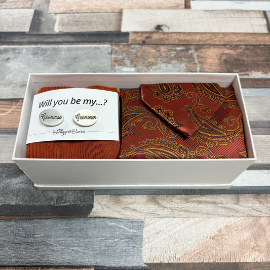 Autumn Bronze Paisley Groomsman Proposal Gift Box