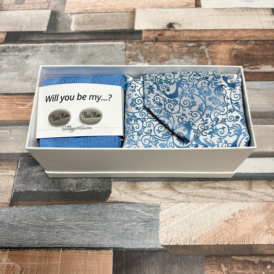 Blue Peacock Groomsman Proposal Gift Box