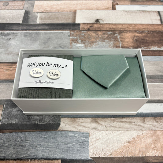 Sage Tie Set and Sock Gift Box