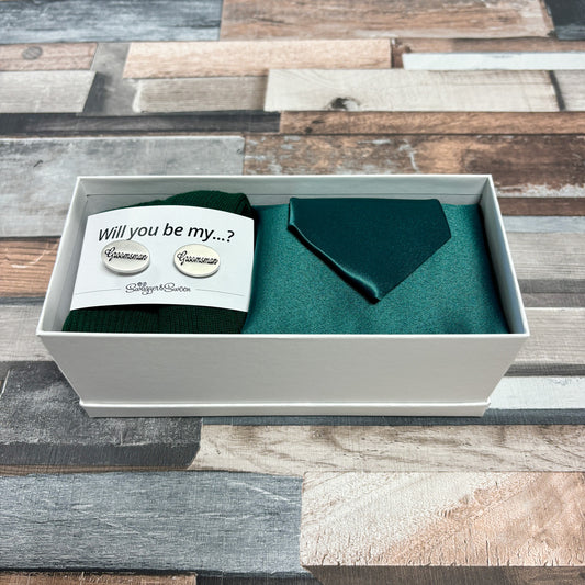 Forest Green Tie Set and Sock Gift Box