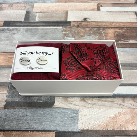 Scarlet Paisley Groomsman Proposal Gift Box