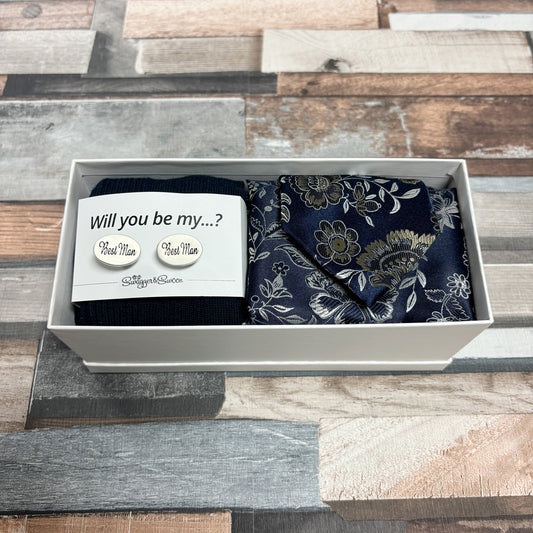 Beige Blossom Groomsman Proposal Gift Box