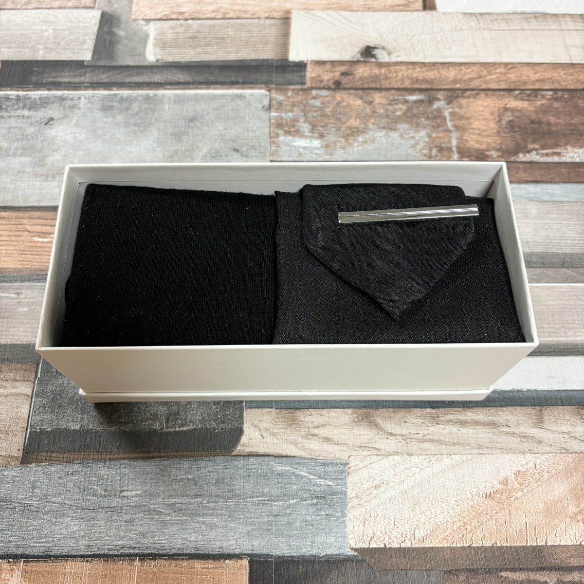 Black Shantung Tie & Socks Boxed Gift Set