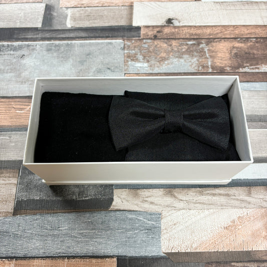 Black Shantung Bow Tie & Socks Boxed Gift Set