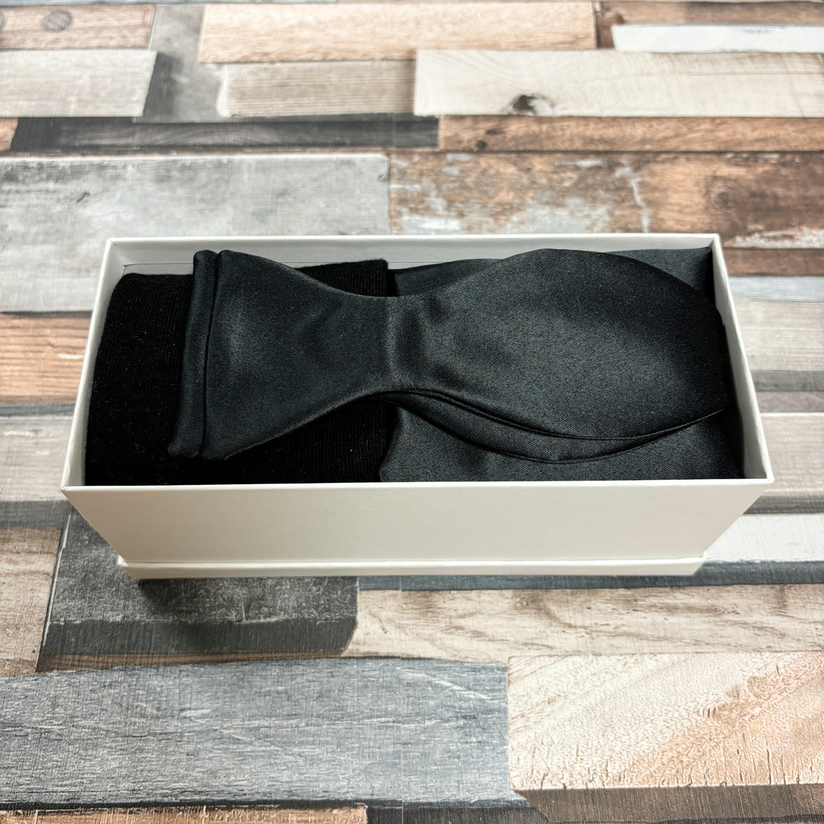 Black Satin Bow Tie & Socks Boxed Gift Set