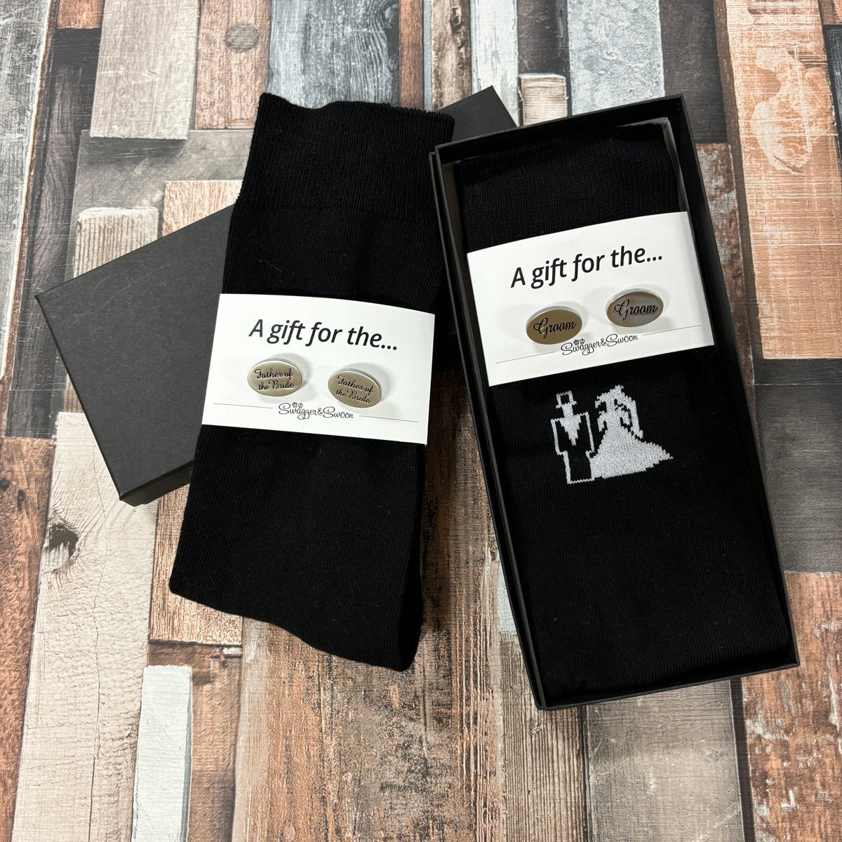 'A gift for the' Boxed Gift Set - Bride & Groom Socks - Groom - Swagger & Swoon