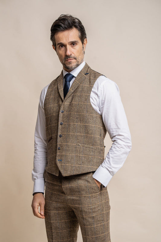 Albert Brown Tweed Waistcoat - Waistcoats - 34R 