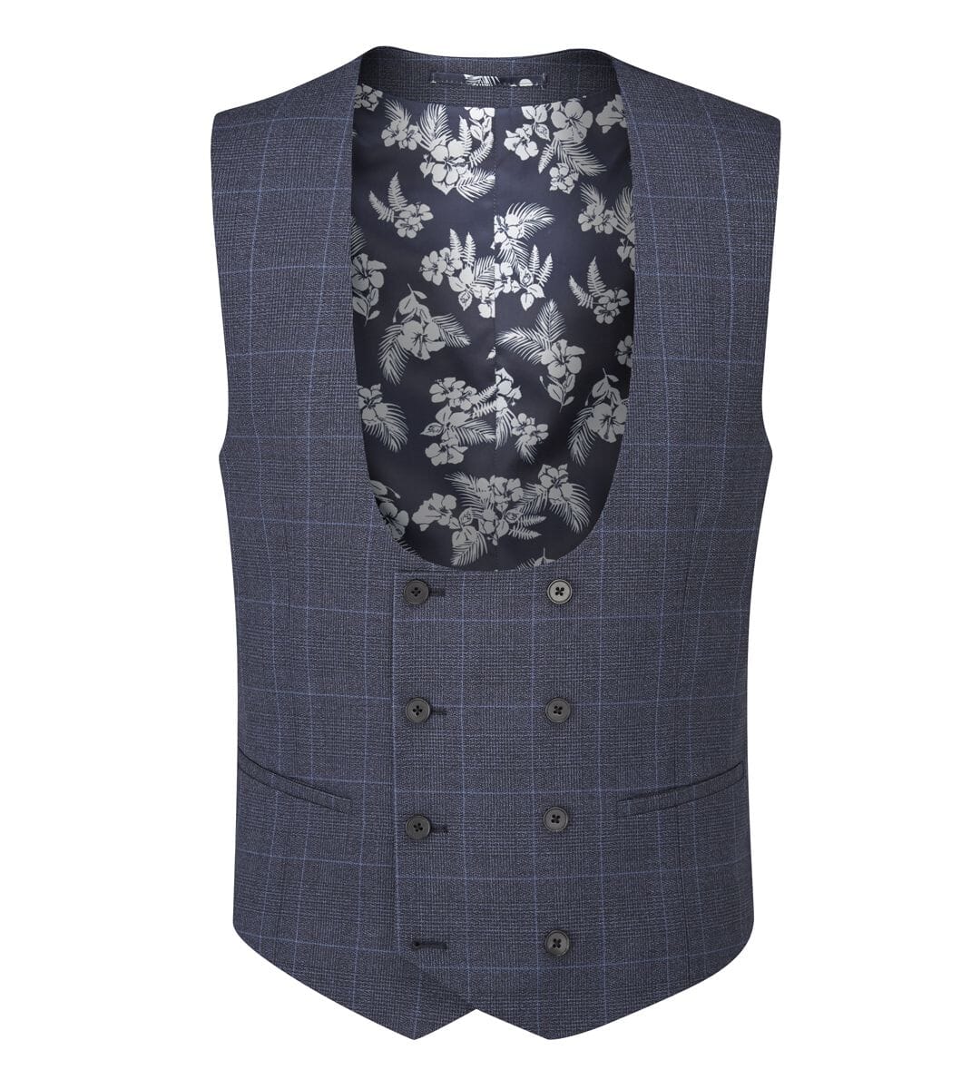 Anello Blue Prince Of Wales Check Waistcoat - Waistcoats - 34R - Single Breasted - Swagger & Swoon