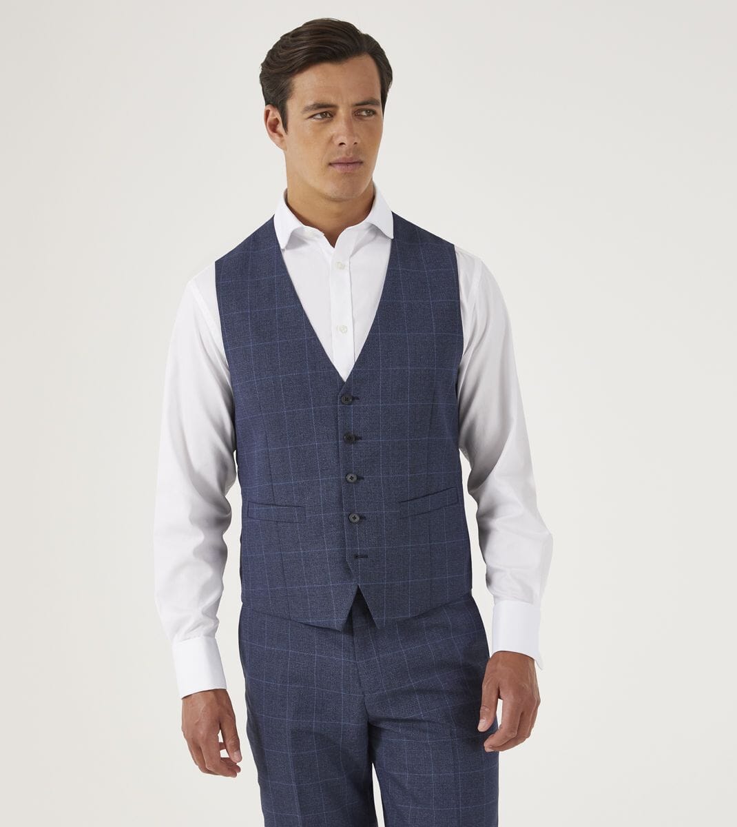 Anello Blue Prince Of Wales Check Waistcoat - Waistcoats - 34R - Single Breasted - Swagger & Swoon