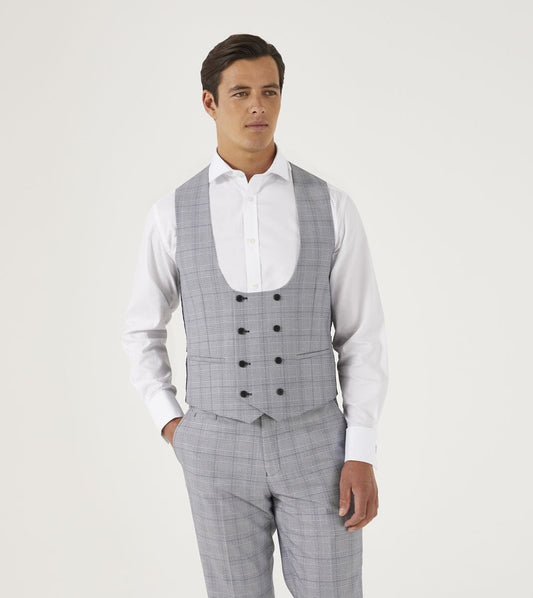 Anello Grey Prince Of Wales Check Waistcoat - Waistcoats - 34R - Double Breasted - Swagger & Swoon