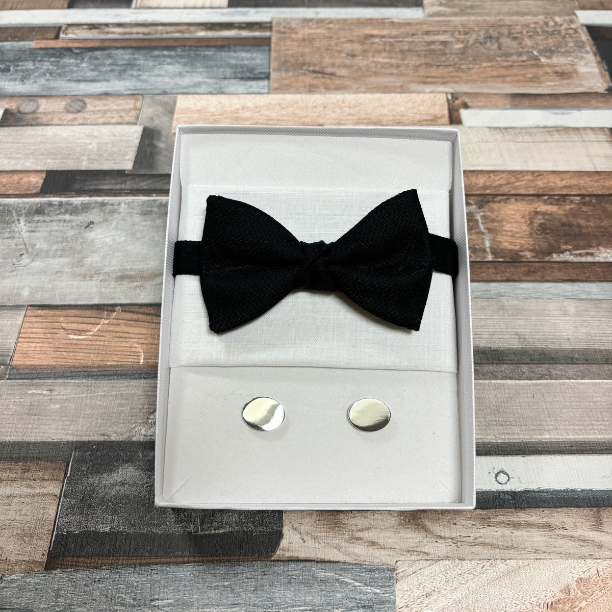 Black Marcella Bow Tie - Gift Sets - Pre - Tied Bow Tie - Boxed Set (With Bow/Square/Cufflinks) - Save £8.00 - Swagger & Swoon