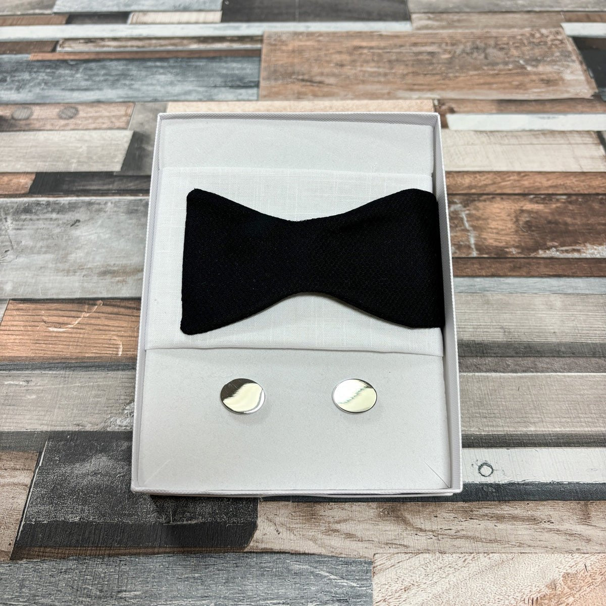 Black Marcella Bow Tie - Gift Sets - Self - Tie Bow Tie - Boxed Set (With Bow/Square/Cufflinks) - Save £8.00 - Swagger & Swoon