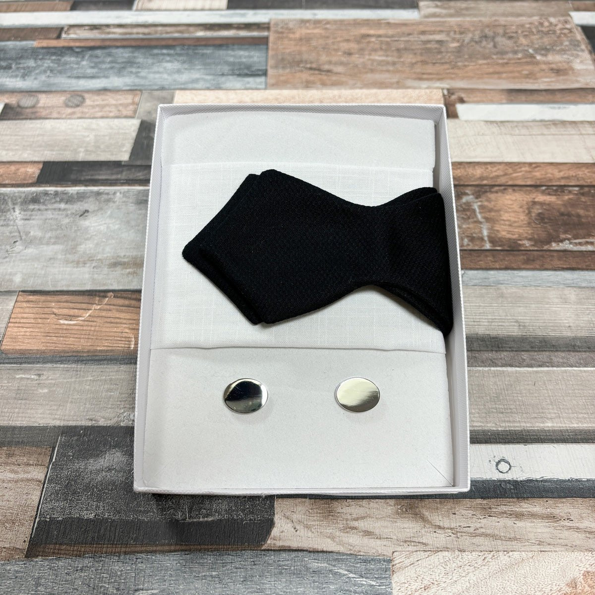 Black Marcella Bow Tie - Gift Sets - Self - Tie Diamond Bow Tie - Boxed Set (With Bow/Square/Cufflinks) - Save £8.00 - Swagger & Swoon