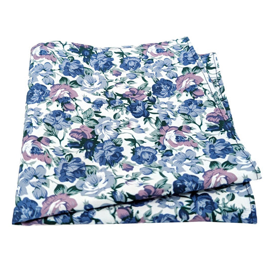 Blue Blossom Cotton Pocket Square - Wedding Pocket Square - Swagger & Swoon