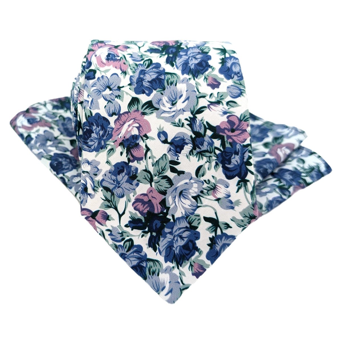 Blue Blossom Cotton Wedding Tie - Wedding Tie - Regular - Add Pocket Square - Save £1.00 - Swagger & Swoon