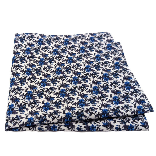 Blue Floral Cotton Pocket Square - Wedding Pocket Square - Swagger & Swoon