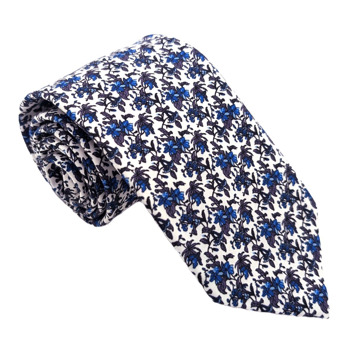 Blue Floral Cotton Wedding Tie - Wedding Tie - Regular - Tie Only - Swagger & Swoon