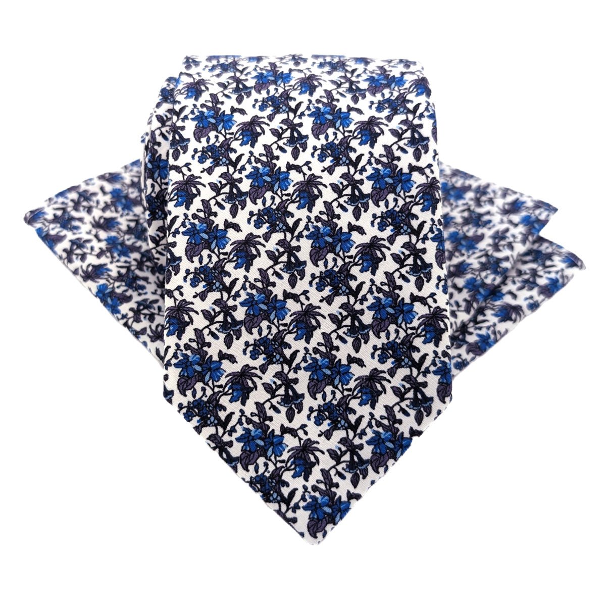 Blue Floral Cotton Wedding Tie - Wedding Tie - Regular - Add Pocket Square - Save £1.00 - Swagger & Swoon