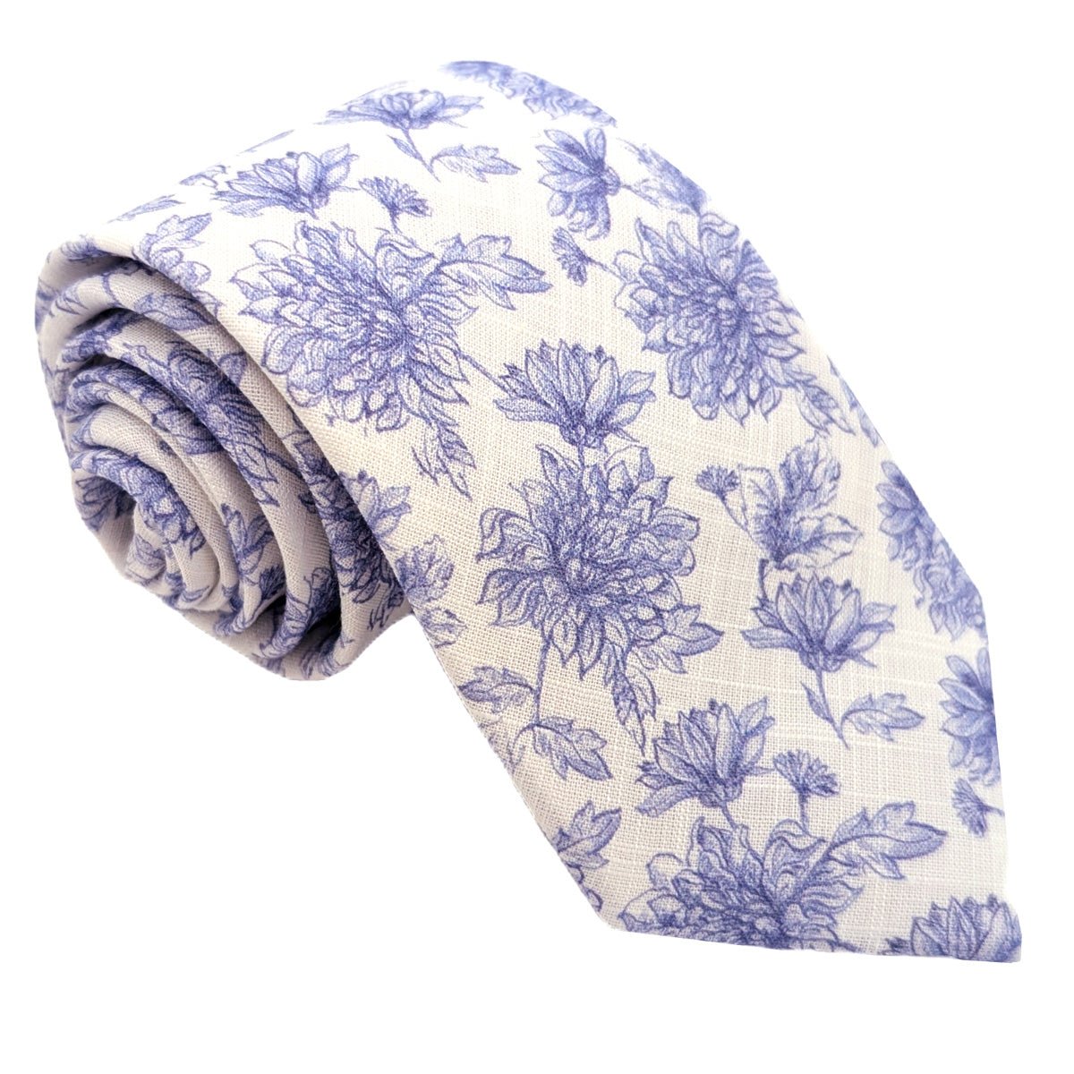 Blue Floral Linen Wedding Tie - Wedding Tie - Regular - Tie Only - Swagger & Swoon