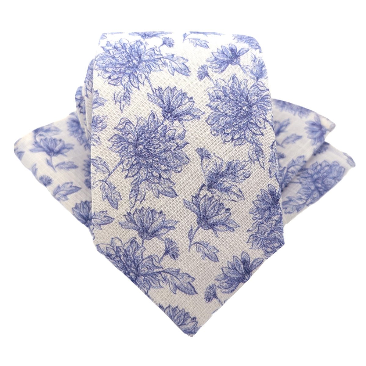 Blue Floral Linen Wedding Tie - Wedding Tie - Regular - Add Pocket Square - Save £1.00 - Swagger & Swoon