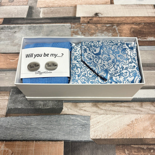 Blue Peacock Groomsman Proposal Gift Box - Will you be my...? - Regular - Swagger & Swoon