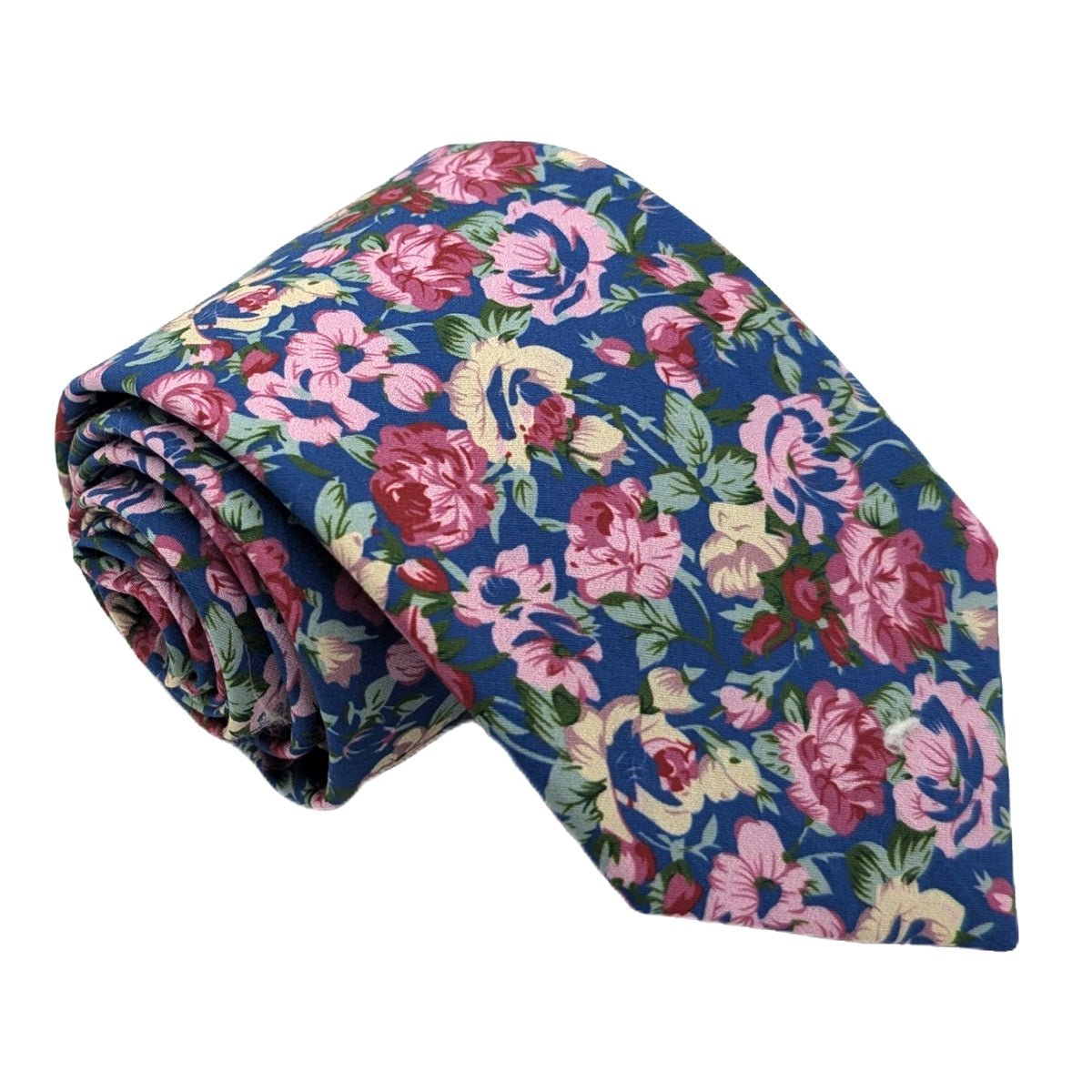 Blue & Pink Blossom Cotton Wedding Tie - Wedding Tie - Regular - Tie Only - Swagger & Swoon