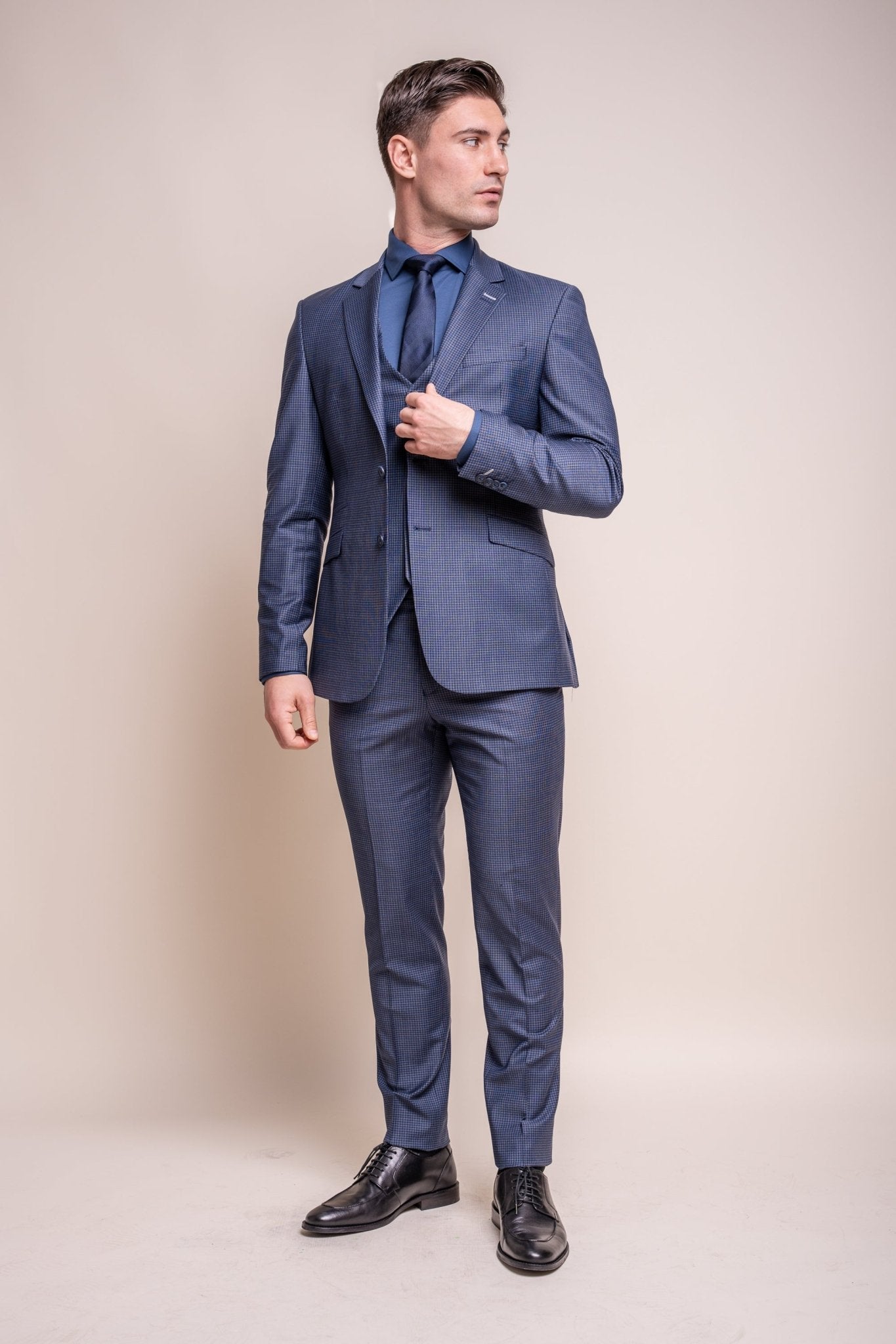 Bond Navy Check 3 Piece Suit - Suits - Swagger & Swoon