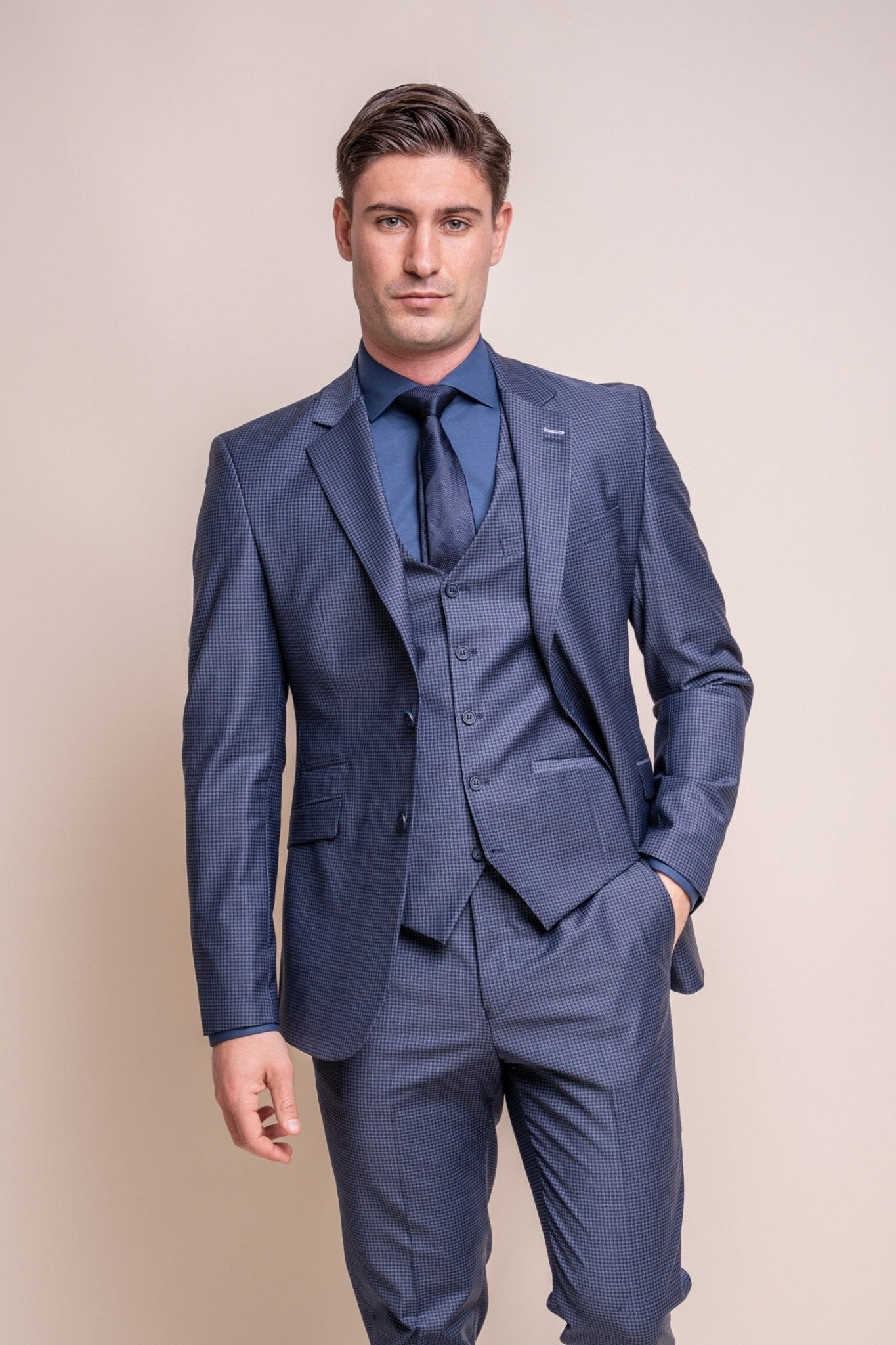 Bond Navy Check 3 Piece Suit - Suits - Swagger & Swoon