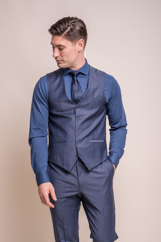 Bond Navy Check Waistcoat - Waistcoats - 34R - THREADPEPPER