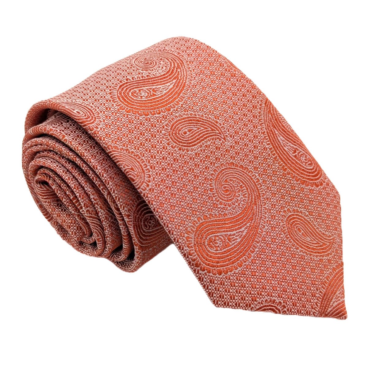 Burnt Orange Paisley Wedding Tie - Wedding Tie - Regular XL (8.5cm) - Tie Only - Swagger & Swoon