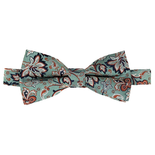 Green & Rust Flowers Silk Bow Tie