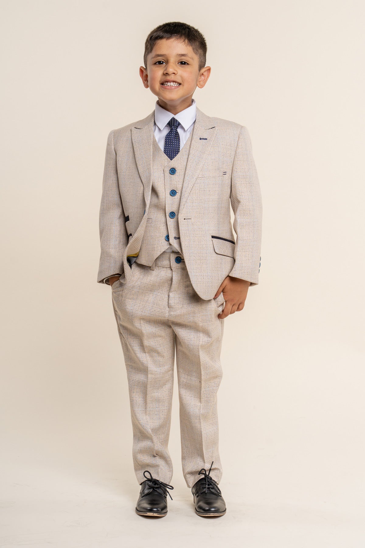 Caridi Beige Boys 3 Piece Wedding Suit - Childrenswear - 1 - Swagger & Swoon