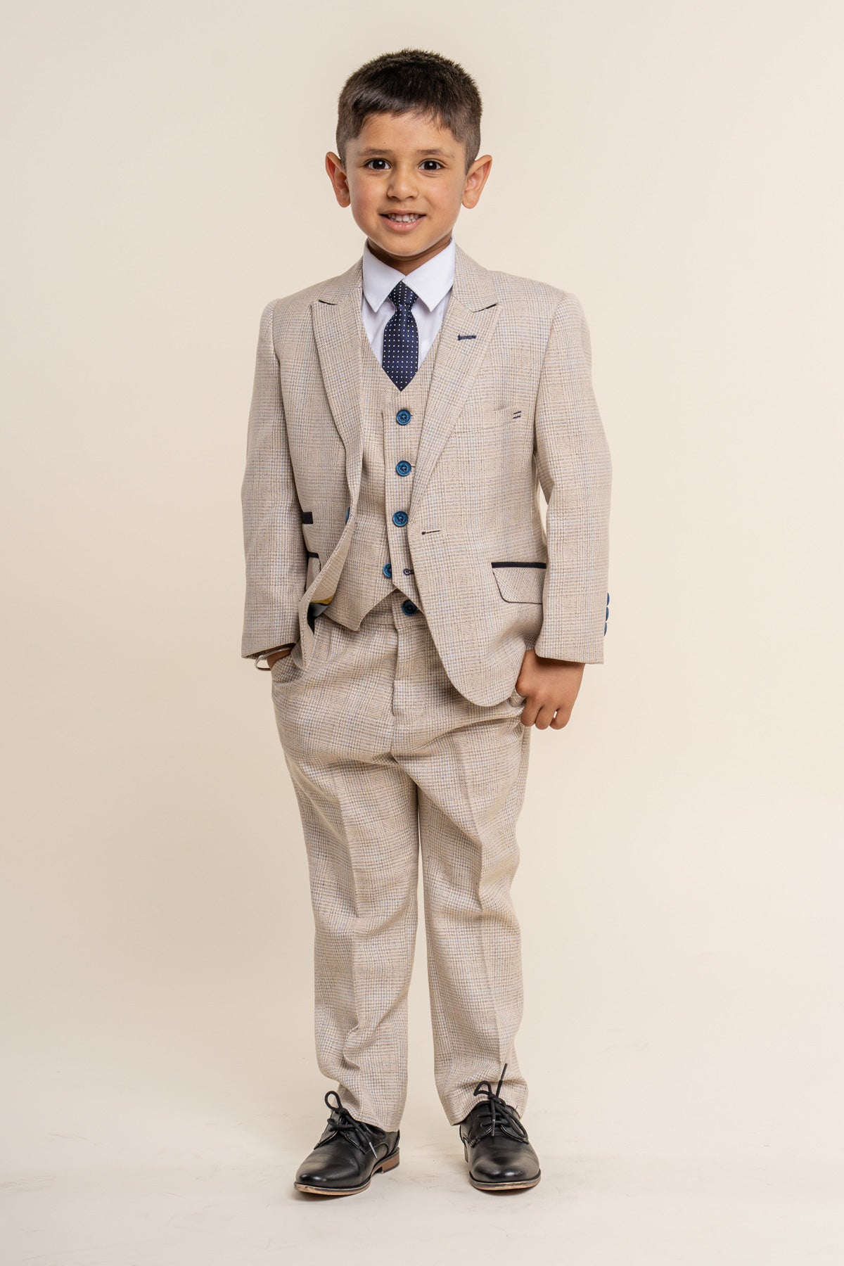 Caridi Beige Boys 3 Piece Wedding Suit - Childrenswear - 1 - Swagger & Swoon