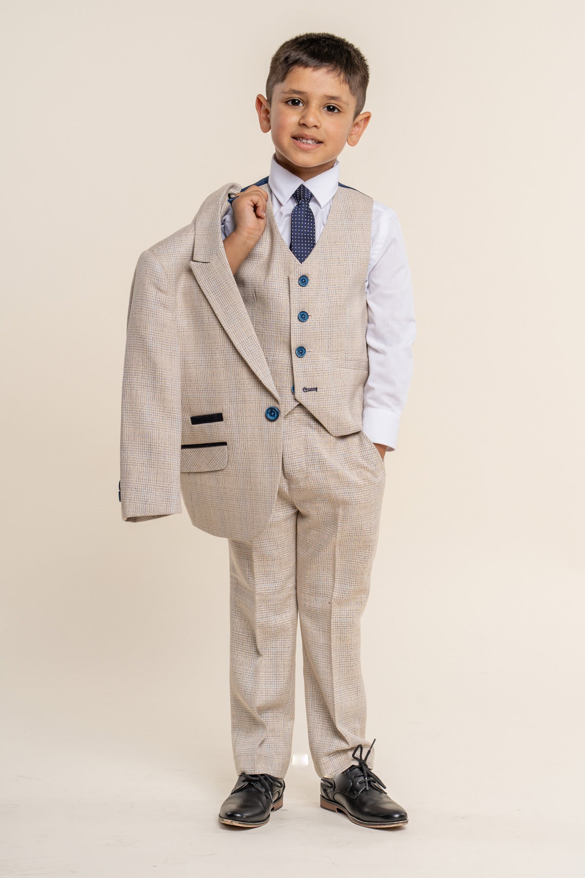 Caridi Beige Boys 3 Piece Wedding Suit - Childrenswear - 1 - Swagger & Swoon