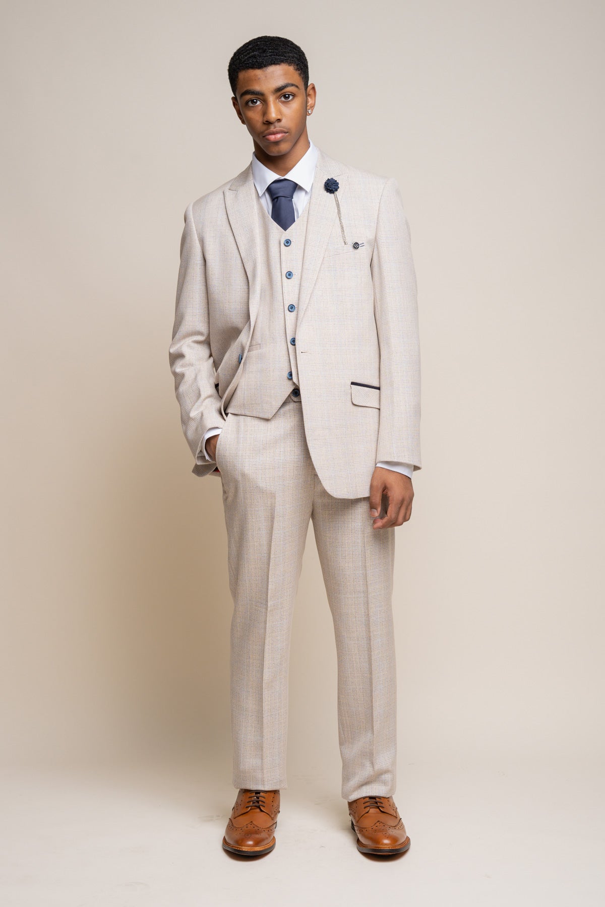 Caridi Beige Boys 3 Piece Wedding Suit - Childrenswear - 1 - Swagger & Swoon