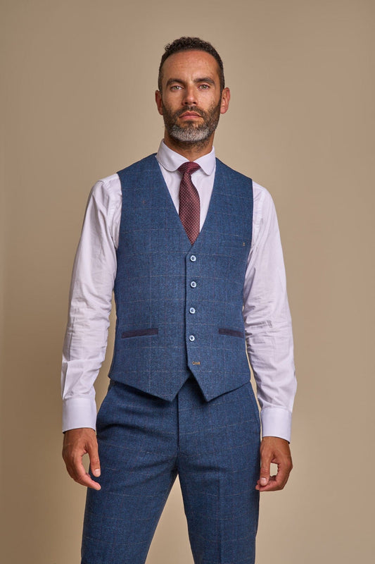 Carnegi Navy Tweed Waistcoat - Waistcoats - 34R 