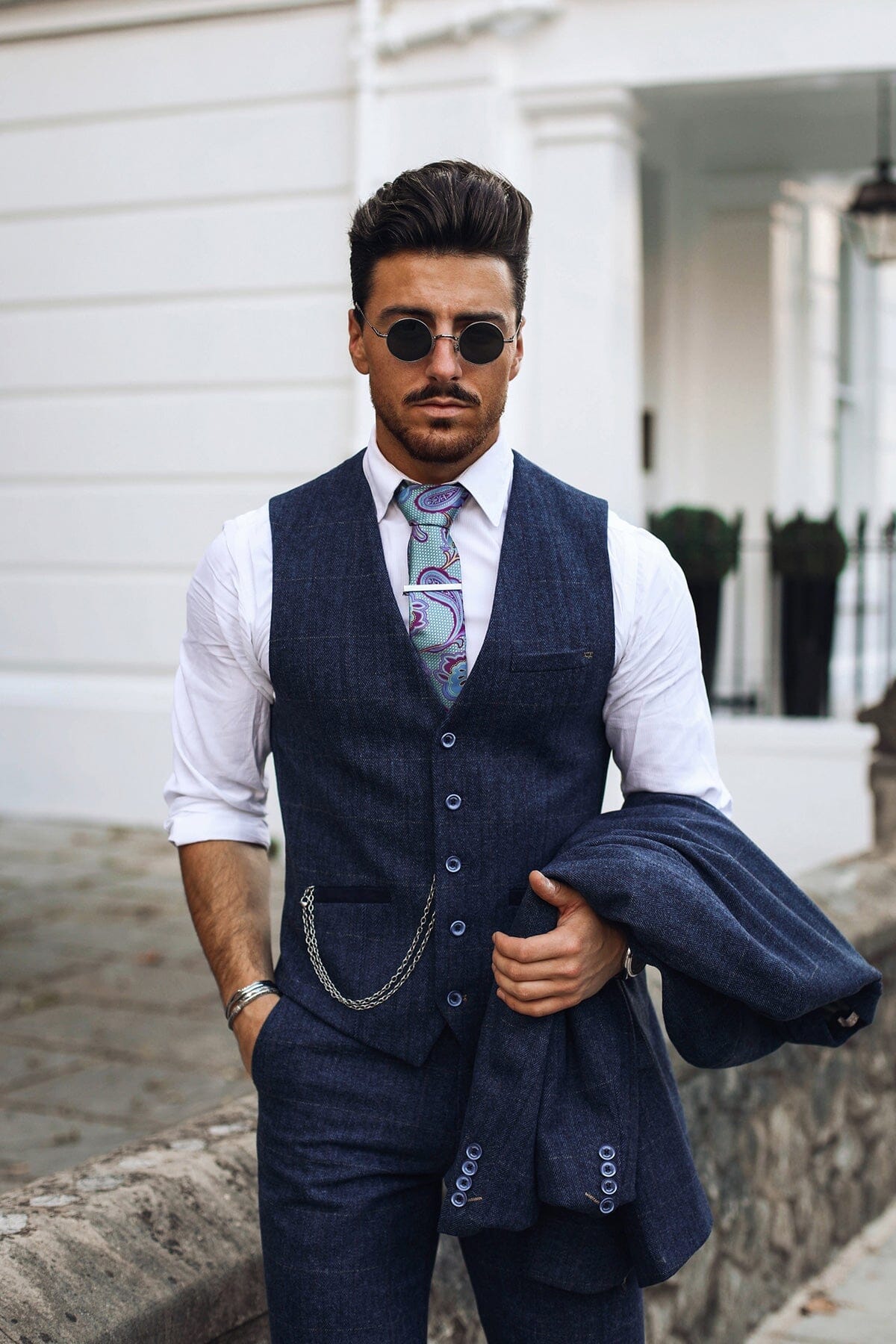 Carnegi Navy Tweed Waistcoat - Waistcoats - 