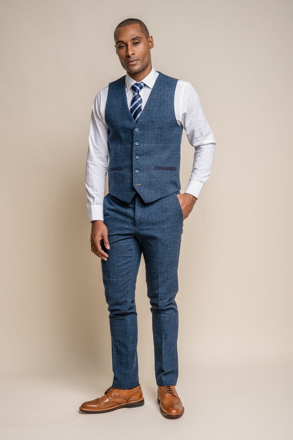 Carnegi Navy Tweed Waistcoat - Waistcoats - 