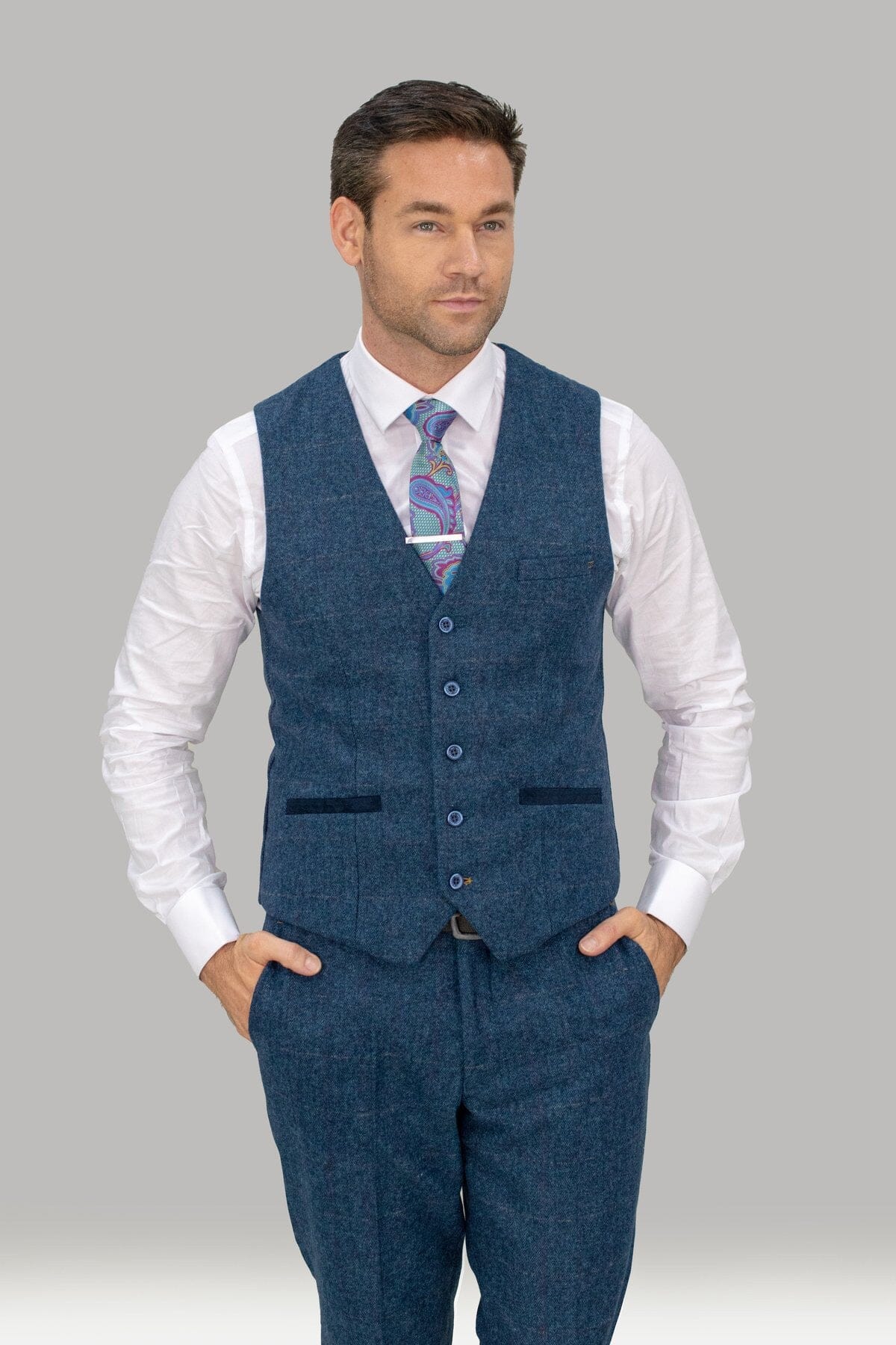 Carnegi Navy Tweed Waistcoat - Waistcoats - 