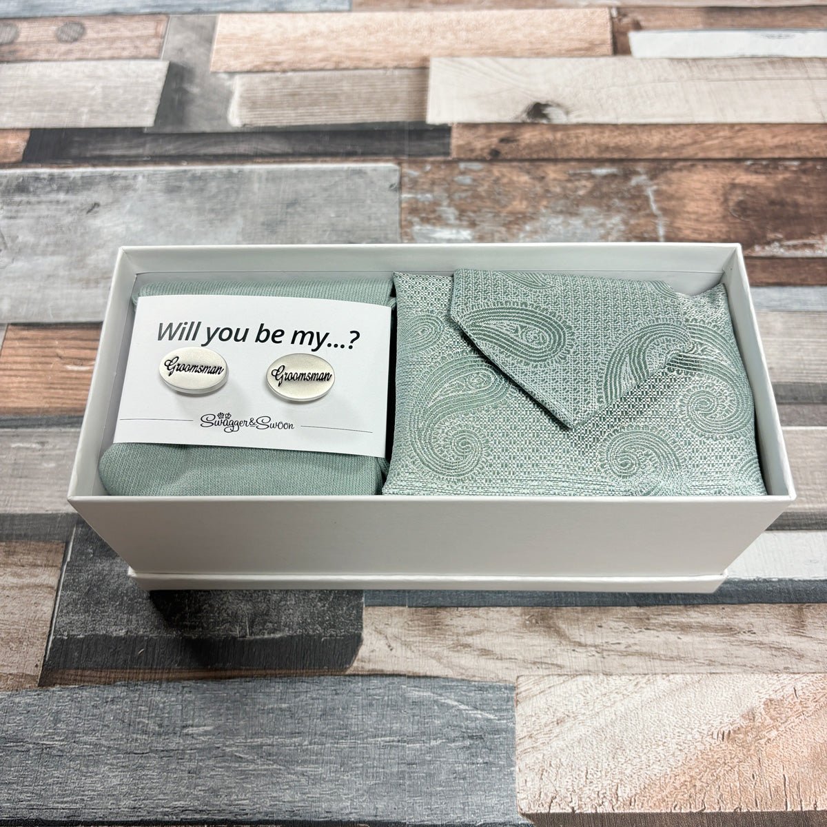 Celadon Paisley Groomsman Proposal Gift Box - Will you be my...? - Regular - Swagger & Swoon