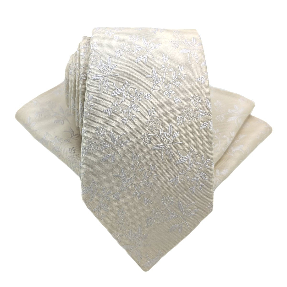 Cream Leaves Silk Wedding Tie - Wedding Tie - Regular - Add Pocket Square - Save £2.00 - Swagger & Swoon