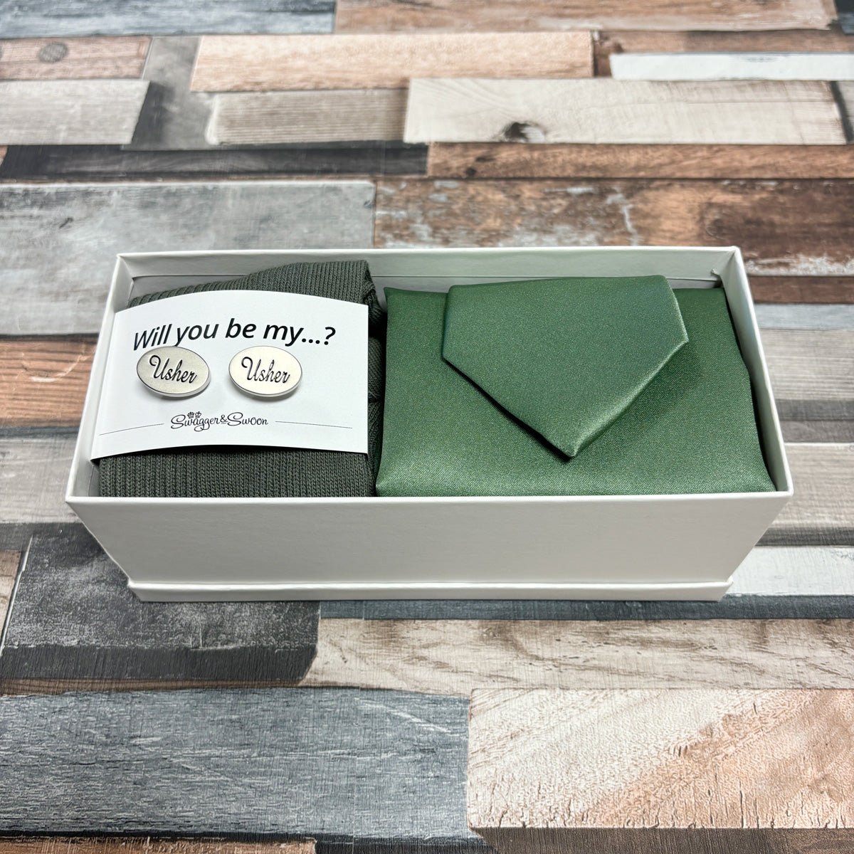 Dark Sage Groomsmen Proposal Gift Box - Will you be my...? - Regular - Swagger & Swoon