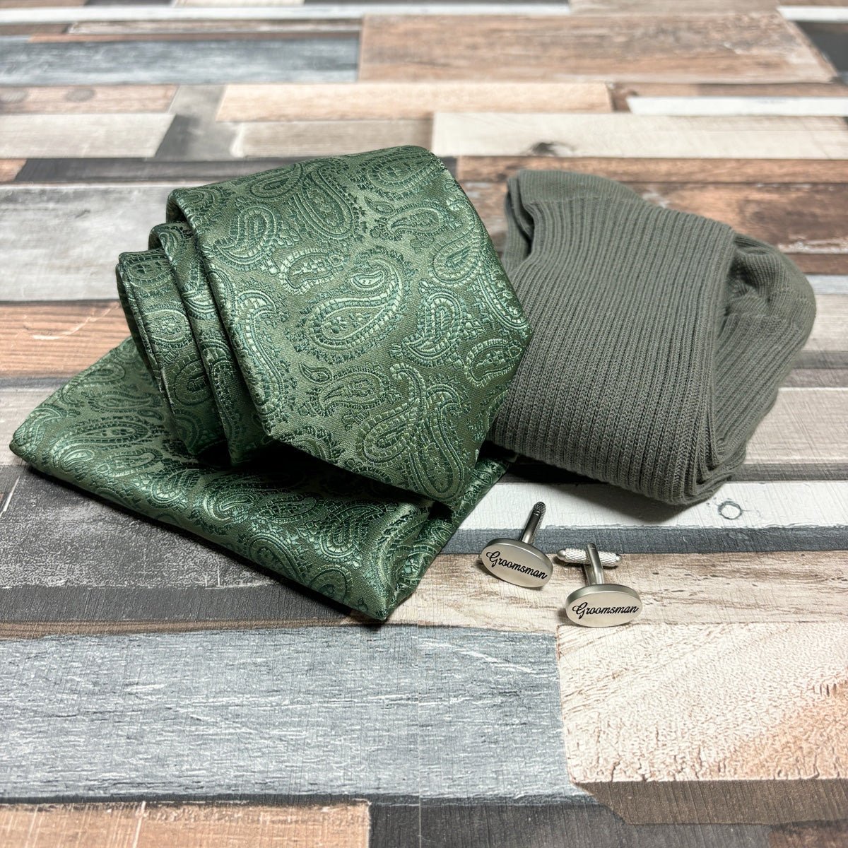 Dark Sage Paisley Groomsman Proposal Gift Box - Will you be my...? - Regular - Swagger & Swoon