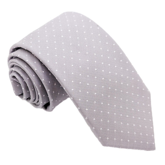 Dotty Silver Silk Wedding Tie - Wedding Tie - Regular - Tie Only - Swagger & Swoon