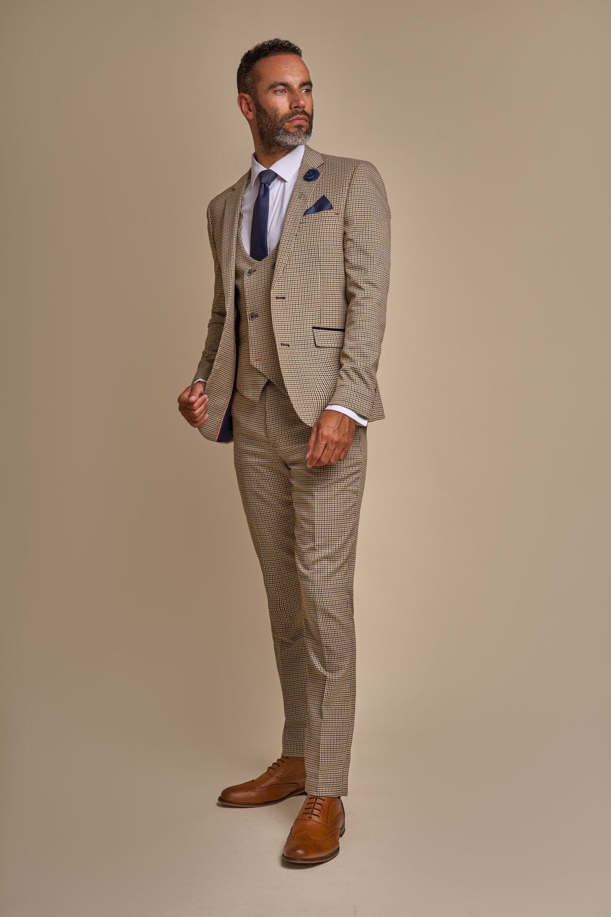 Elwood Beige Houndstooth 2 Piece Suit - Suits - 