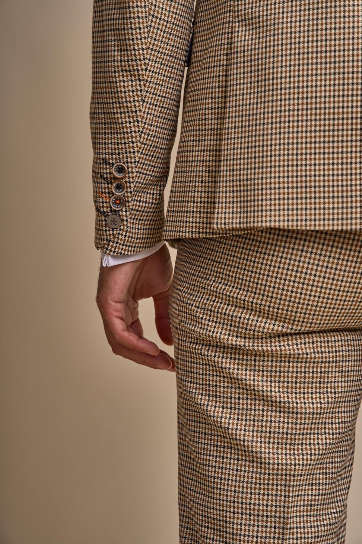 Elwood Beige Houndstooth 2 Piece Suit - Suits - 