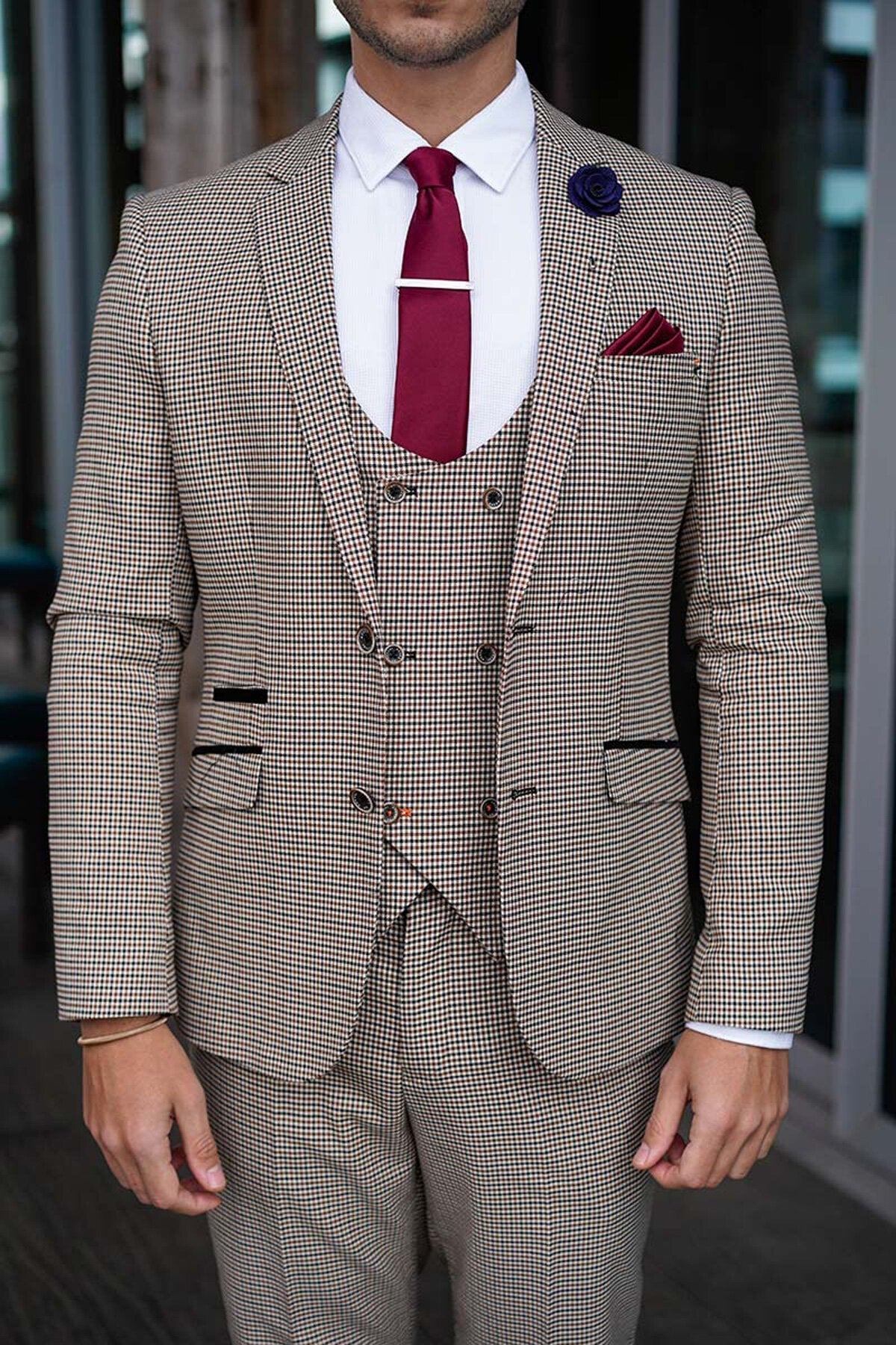 Elwood Houndstooth Check Waistcoat - Waistcoats - 34R - Swagger & Swoon