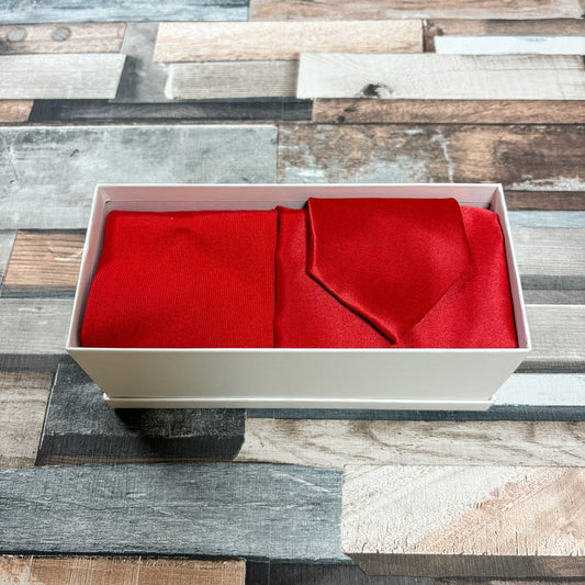 Flame Red Boxed Gift Set - Gift Sets - Regular Tie with Socks & Pocket Square - Boxed Set - Save £5.00 - Swagger & Swoon