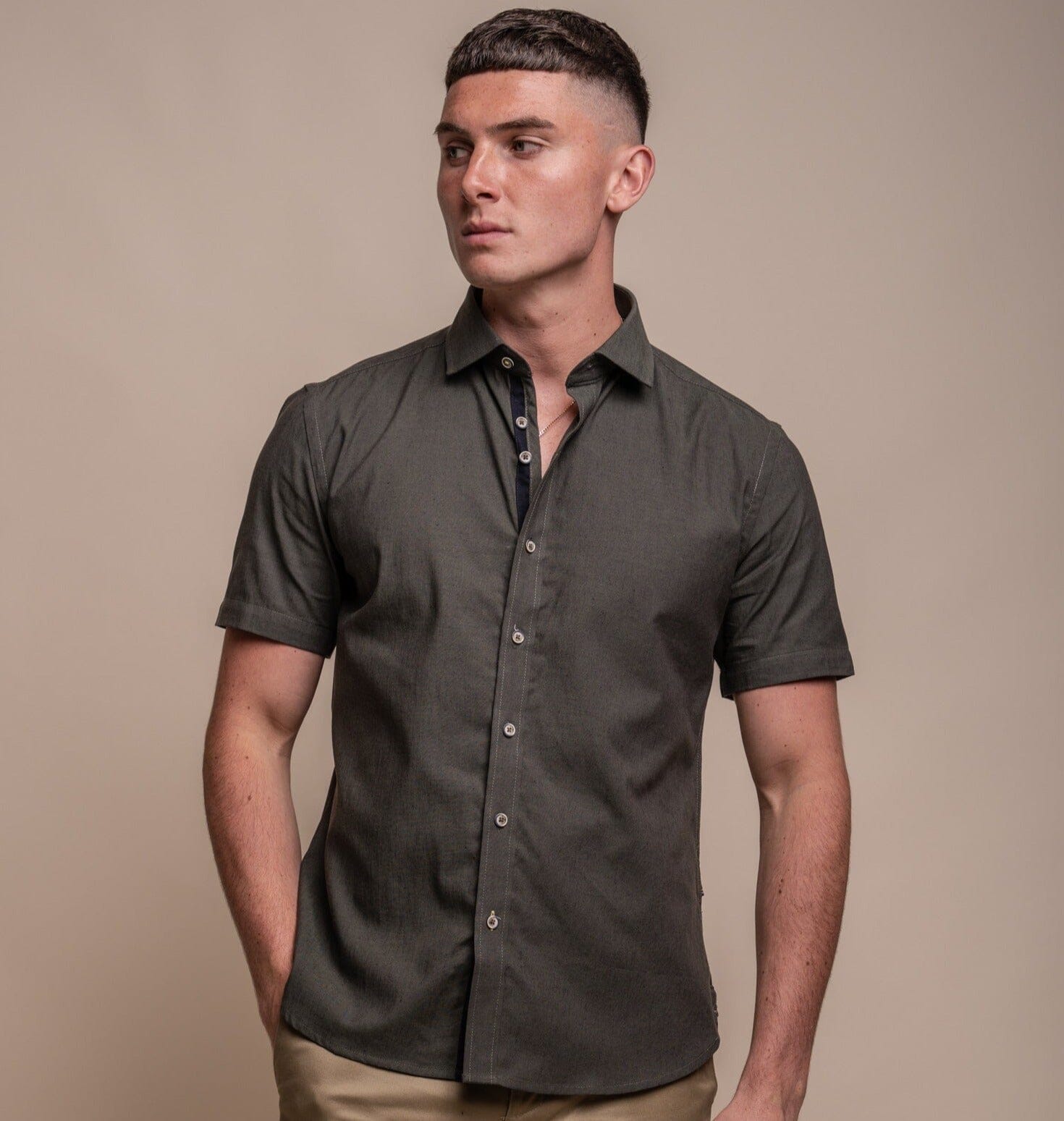 Fuego Olive Linen Shirt - Shirts - S - THREADPEPPER