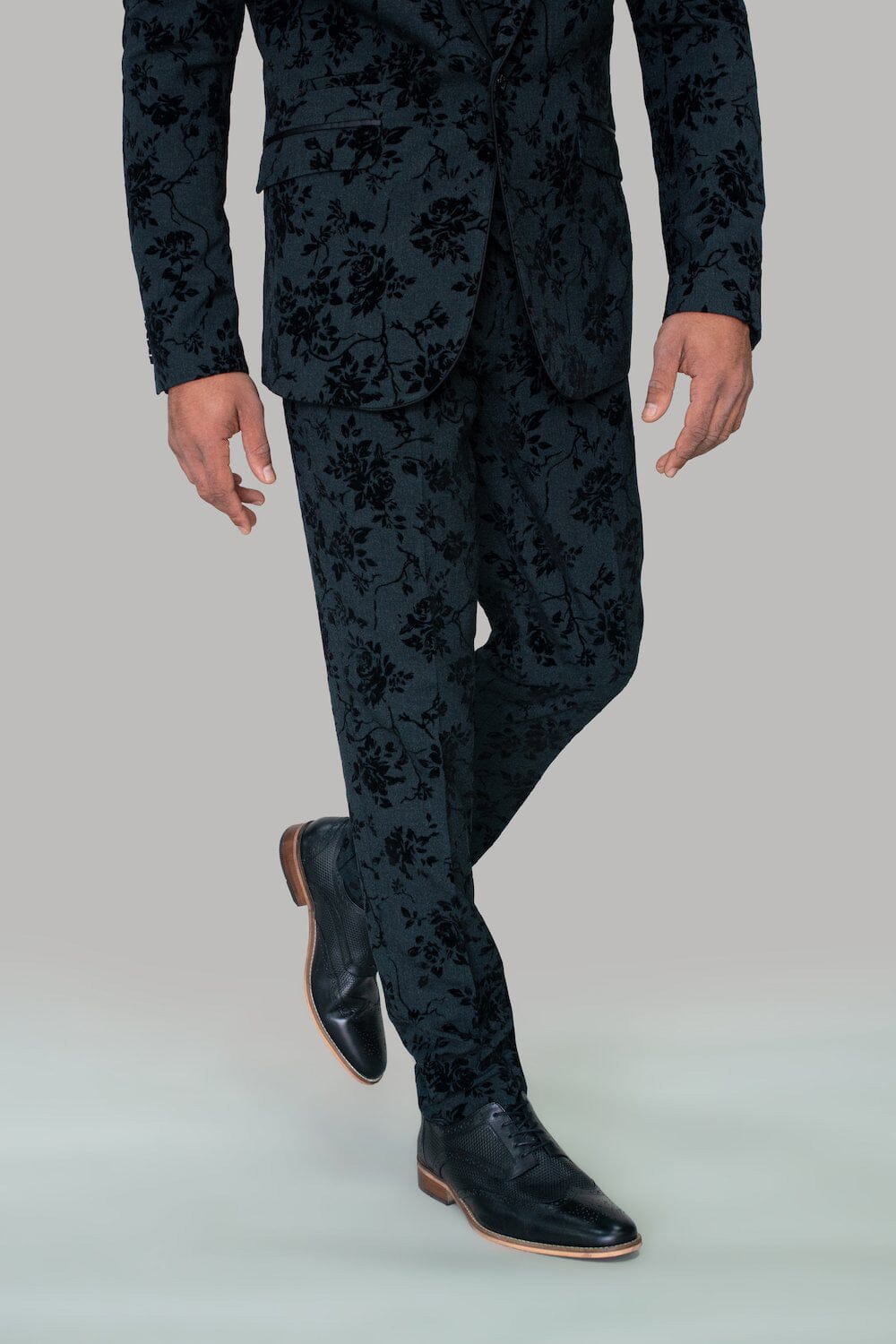 Georgi Black Floral 3 Piece Wedding Suit - Suits - 